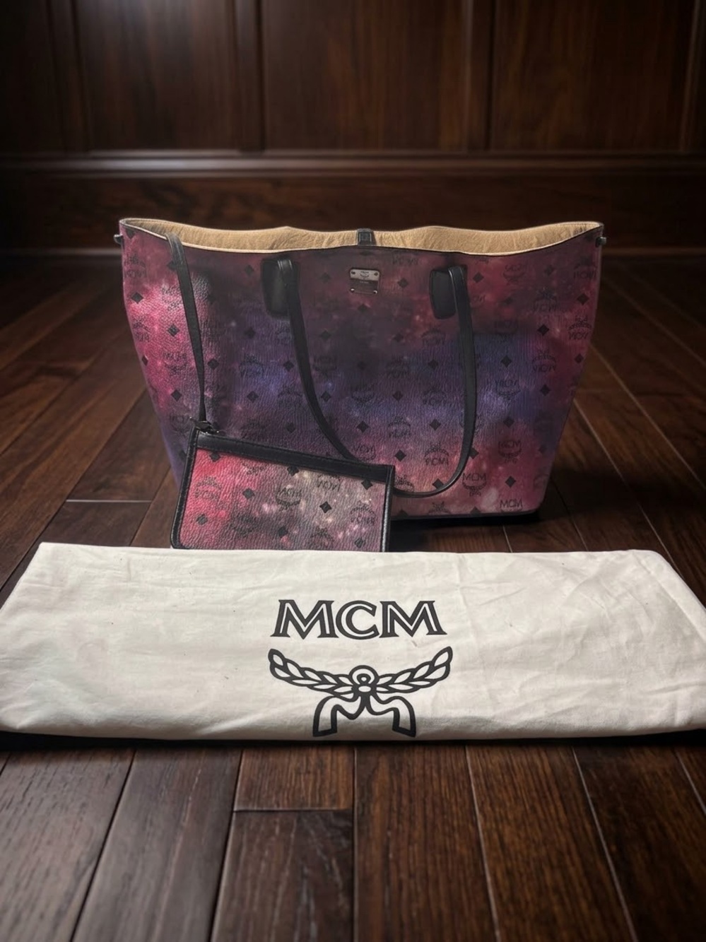 MCM Pink to Purple Gradient Logo Tote